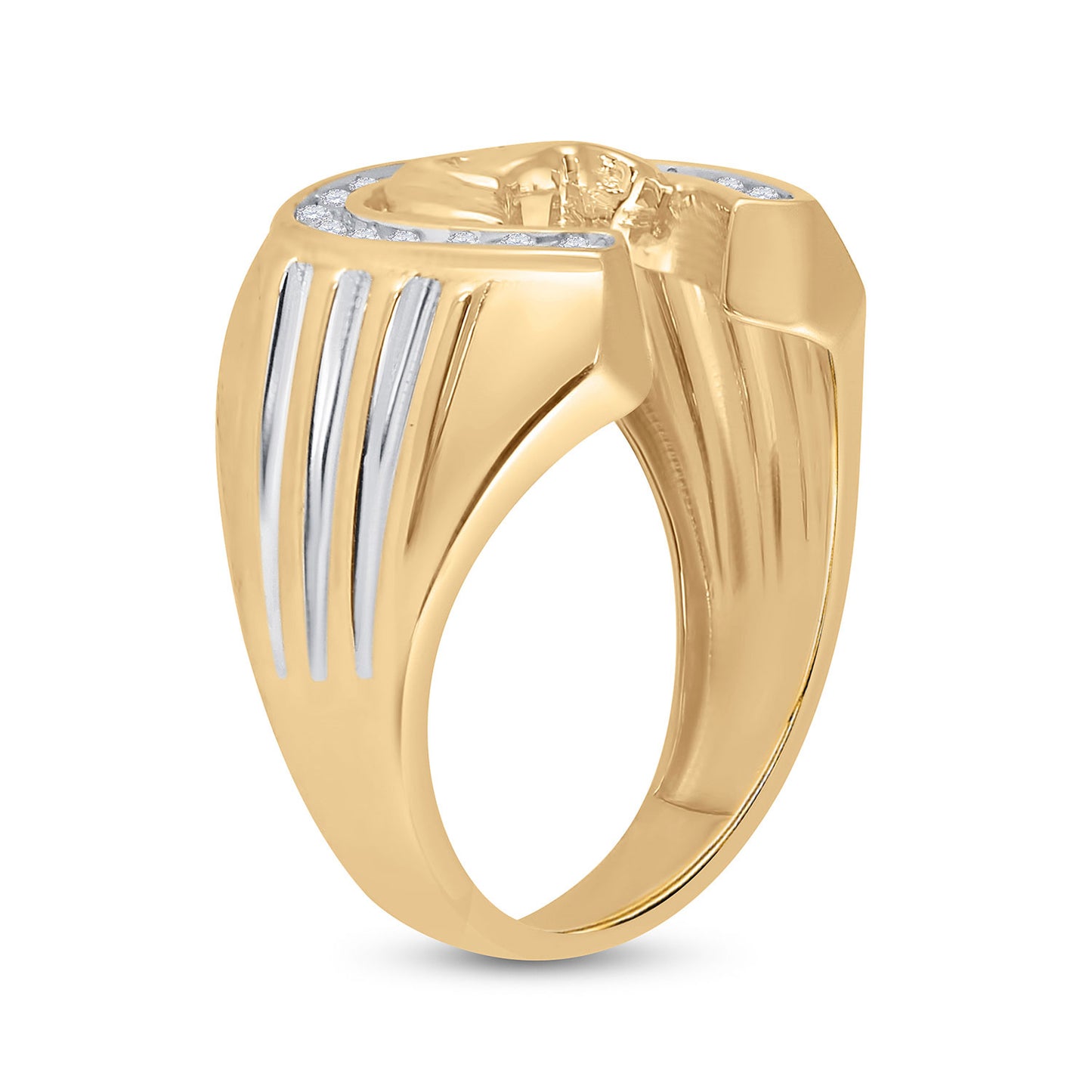 10K Yellow Gold Mens Round Diamond Horseshoe Ring 1/4 Cttw, Mens Size: 7-13