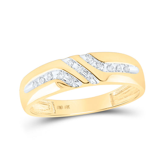 10K Yellow Gold Mens Round Diamond Wedding Band Ring 1/8 Cttw, Mens Size: 7-13