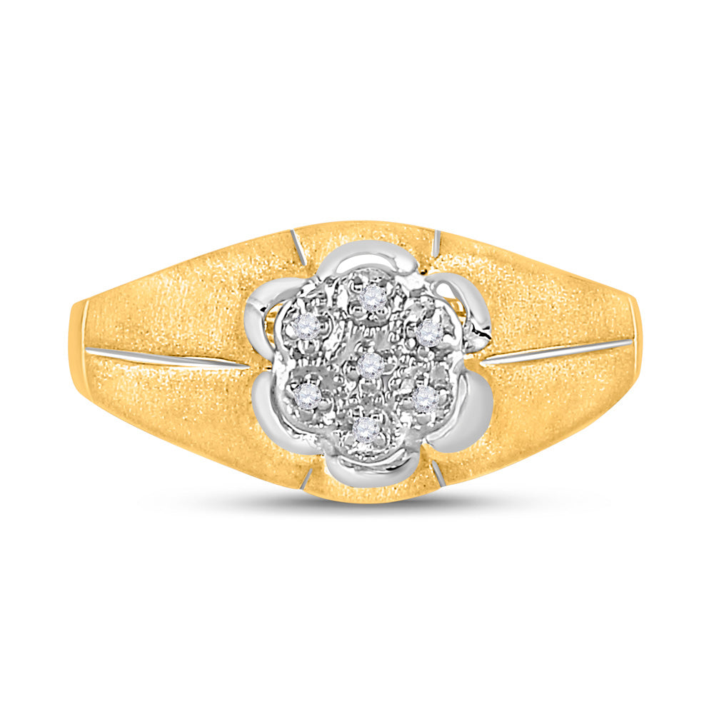 10K Yellow Gold Mens Round Diamond Matte Flower Cluster Ring .02 Cttw, Mens Size: 7-13