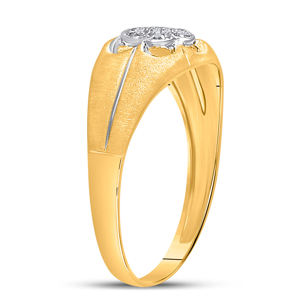 10K Yellow Gold Mens Round Diamond Matte Flower Cluster Ring .02 Cttw, Mens Size: 7-13