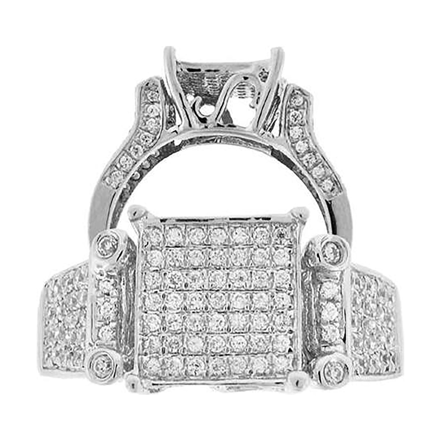 Sterling Silver Womens Cubic-Zirconia Square Face Fashion Bridal Anniversary Wedding Engagement Band Ring