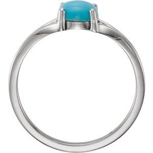 14K White Gold Natural Turquoise Round 6 Mm Polished Natural Turquoise Cabochon Ring Size 7
