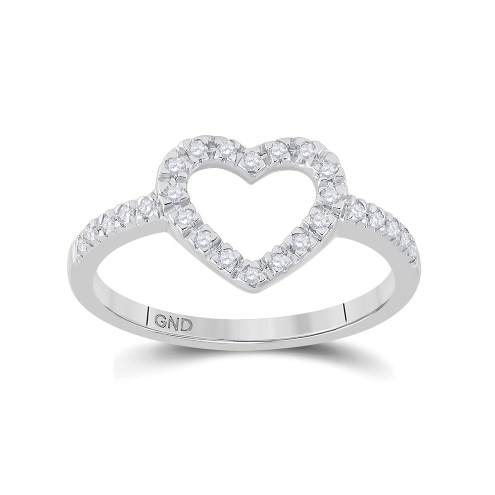 10K White Gold Womens Round Diamond Heart Ring 1/5 Cttw, Womens Size: 5-10