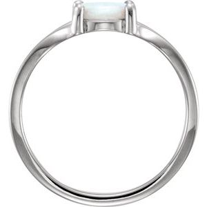 14K White Gold Natural White Opal Round 6 Mm Polished Natural White Opal Cabochon Ring Size 7