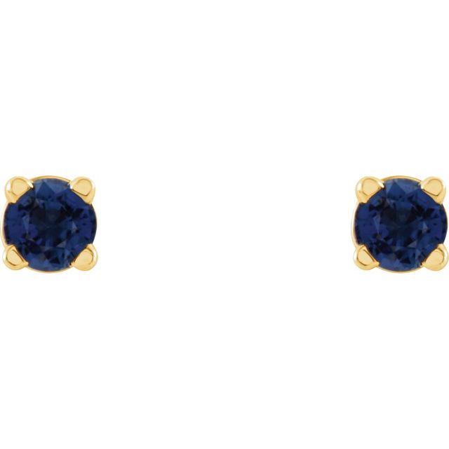 14K Yellow Or White Or Rose Gold Or Sterling Silver Or Platinum Round Friction 4-Prong Natural Gemstone Stud Earrings