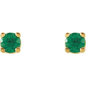 14K Yellow Gold Round Shape 2.5 Mm Natural Emerald 4-Prong Stud Earrings