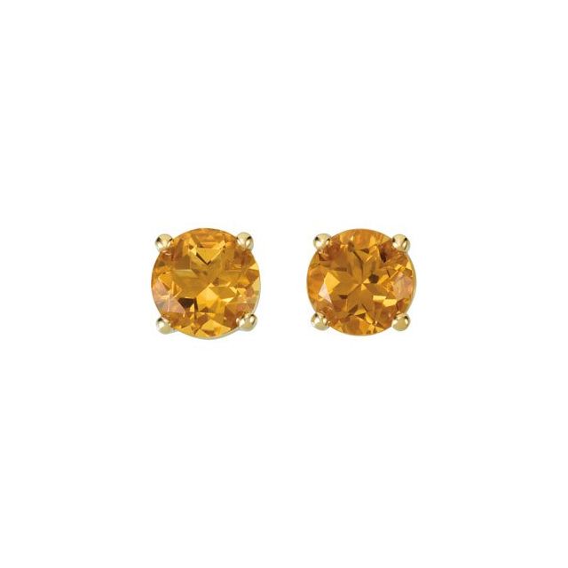 14K Yellow Gold 6 Mm Round Friction Back Polished Natural Citrine Earrings