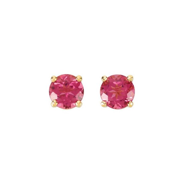 14K Yellow Gold 6 Mm Round Friction Back Polished Natural Pink Tourmaline Earrings