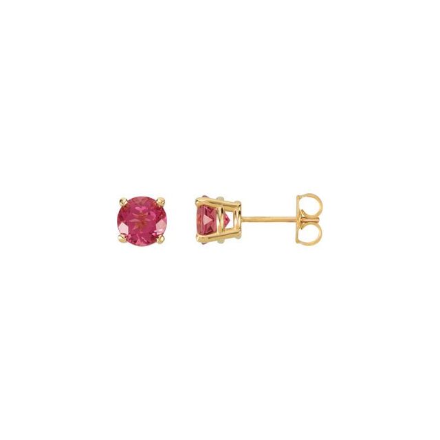 14K Yellow Gold 6 Mm Round Friction Back Polished Natural Pink Tourmaline Earrings