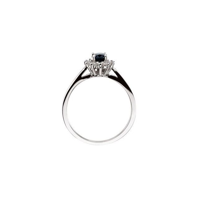 14K White Gold Oval 6 X 4 Mm Polished Natural Blue Sapphire And 1/6 Ctw Natural Diamond Ring, Size 6