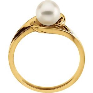 14K Yellow Gold Cultured White Akoya Pearl Pearl 6 Mm Polished Cultured White Akoya Pearl Ring Size 6