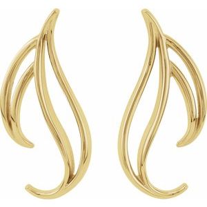 14K Yellow Gold 18.7 X 10 Mm Pair Friction Backs Polished Freeform Earrings