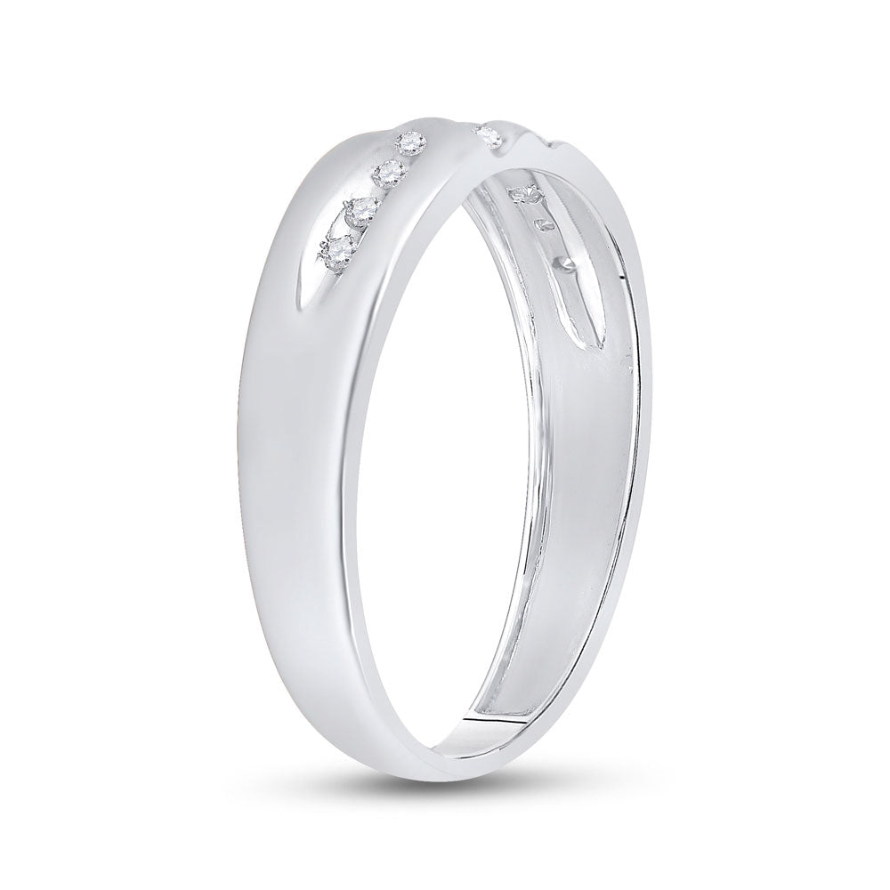 10K White Gold Mens Round Diamond Wedding Band Ring 1/8 Cttw, Mens Size: 7-13