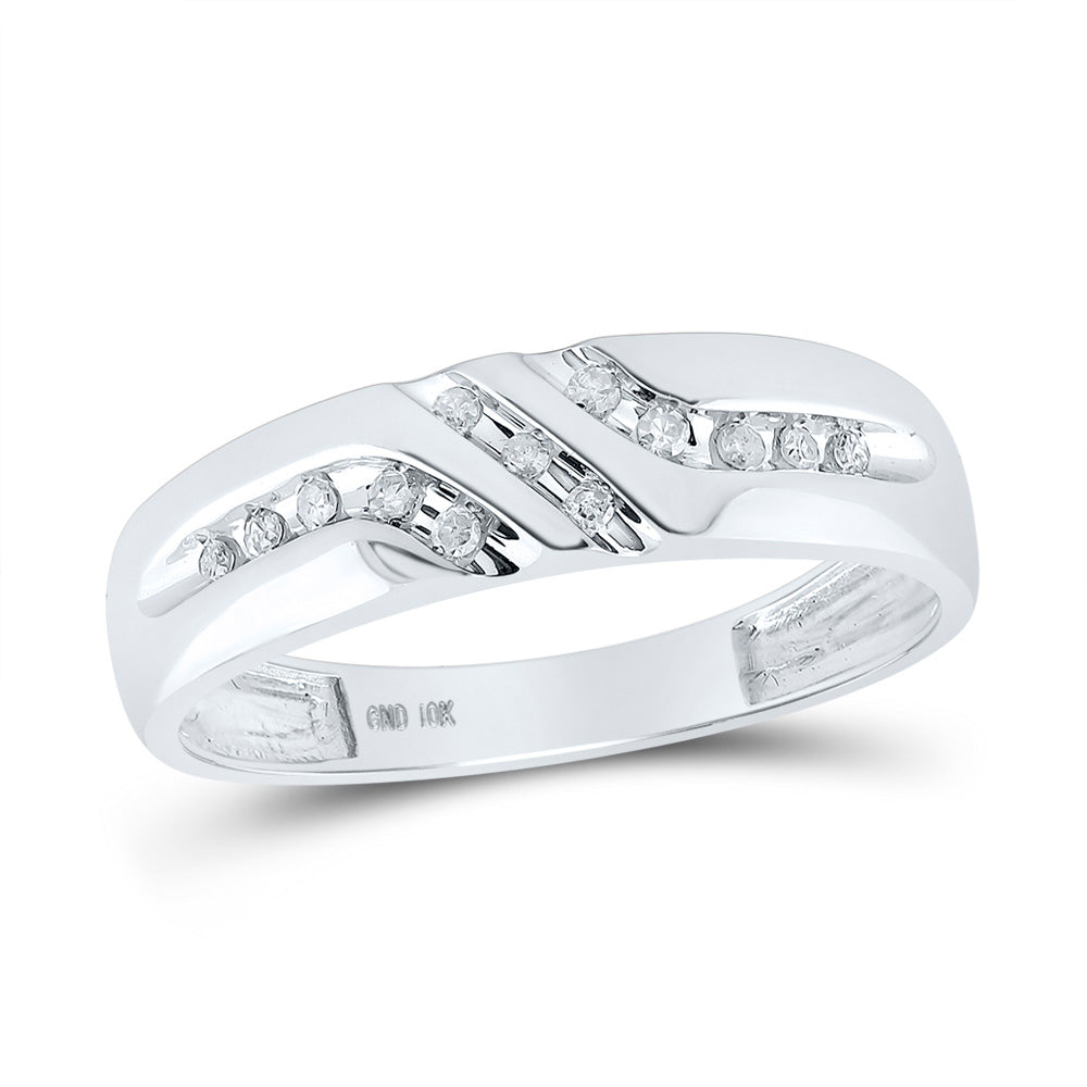 10K White Gold Mens Round Diamond Wedding Band Ring 1/8 Cttw, Mens Size: 7-13