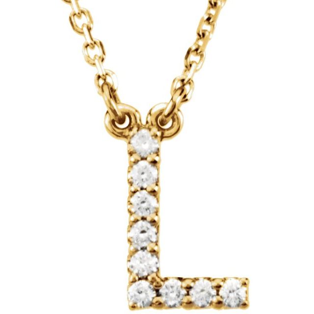 14K Yellow Gold Round I1, G-H 16 In Polished Natural Diamond Initial Necklace