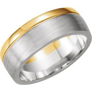 14K White/Yellow Gold Brush 6.75 Mm Polished Flat Edge Band Size 11.5