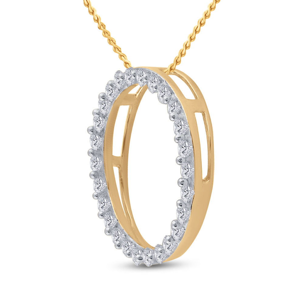14K Yellow Gold Womens Round Diamond Circle Outline Pendant 1/2 Cttw
