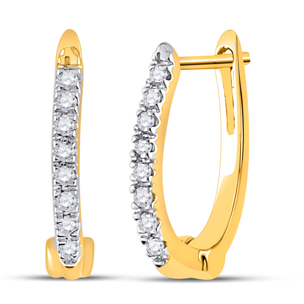 10K Yellow Gold Womens Round Prong-set Diamond Single Row Hoop Earrings 1/12 Cttw, Length: 0.51 In, Width: 0.04 In