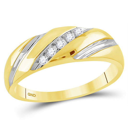 14K Two-tone Gold Mens Round Diamond Wedding Band Ring 1/10 Cttw, Mens Size: 7-13