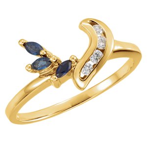 14K Yellow Gold Marquise 3 X 1.5 Mm Natural Blue Sapphire And .07 Ctw Natural Diamond Wrap-Style Enhancer Size 6