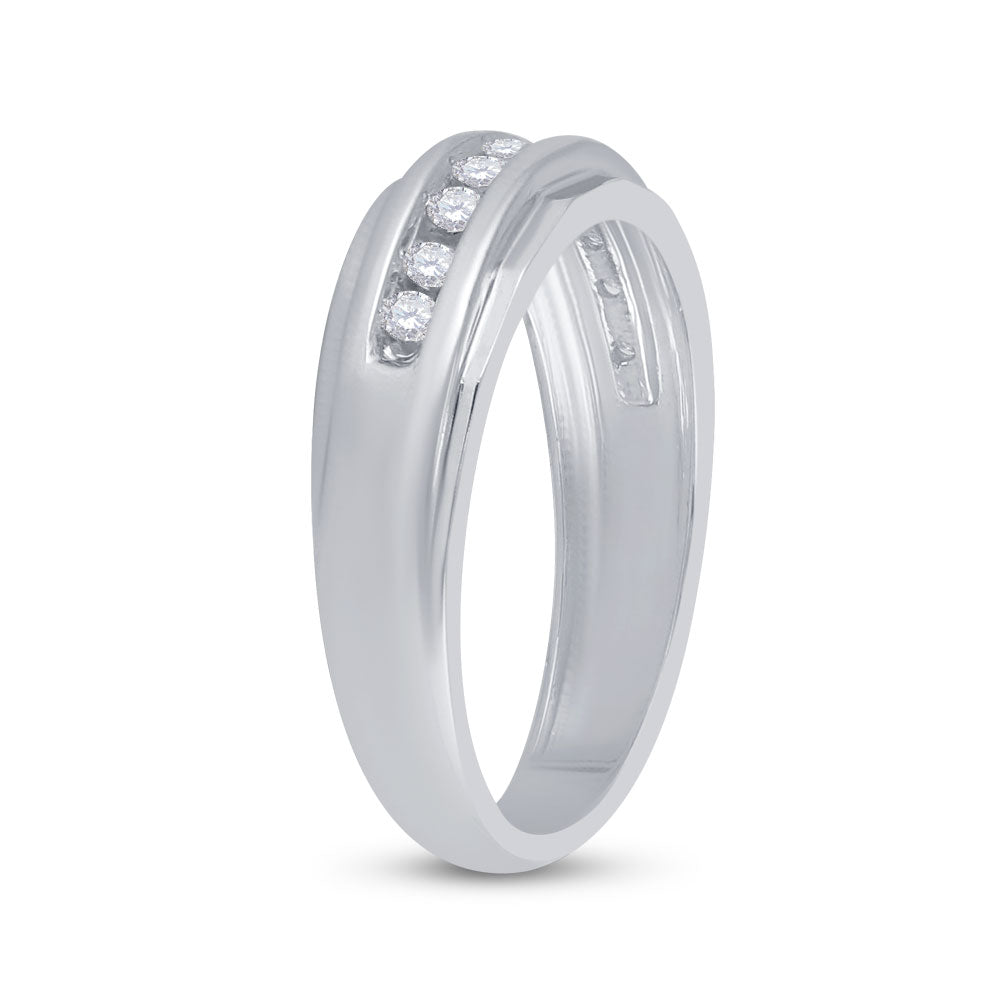 14K White Gold Mens Round Diamond Wedding Band Ring 1/4 Cttw, Mens Size: 7-13