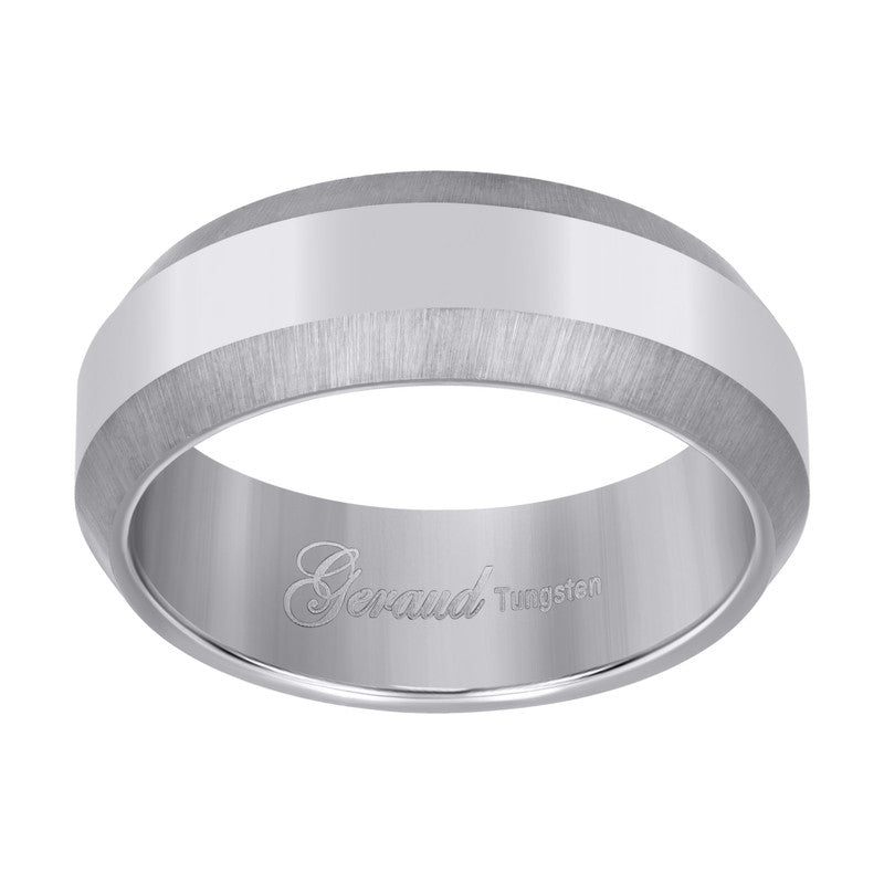 Tungsten Center Shiny Beveled Brushed Edges Mens Comfort-fit 8mm Sizes 7 - 14 Wedding Band