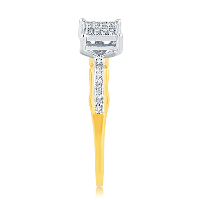 10K Yellow Gold 0.10 Cttw Round Micro Pave Diamonds Ladies Ring
