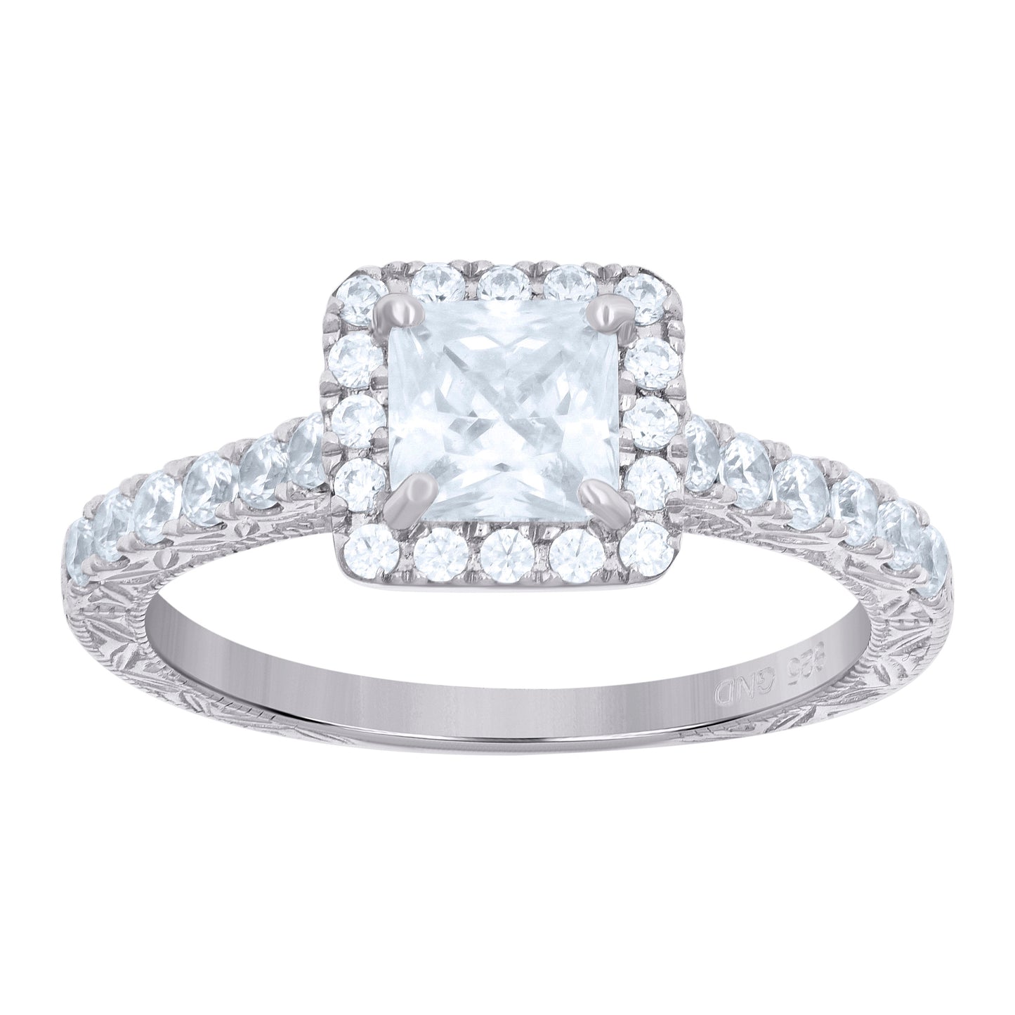 Sterling Silver Womens Cubic Zirconia Sizes 6 To 9 Princess-Cut Center Stones Bridal Wedding Anniversary Engagement Ring Band