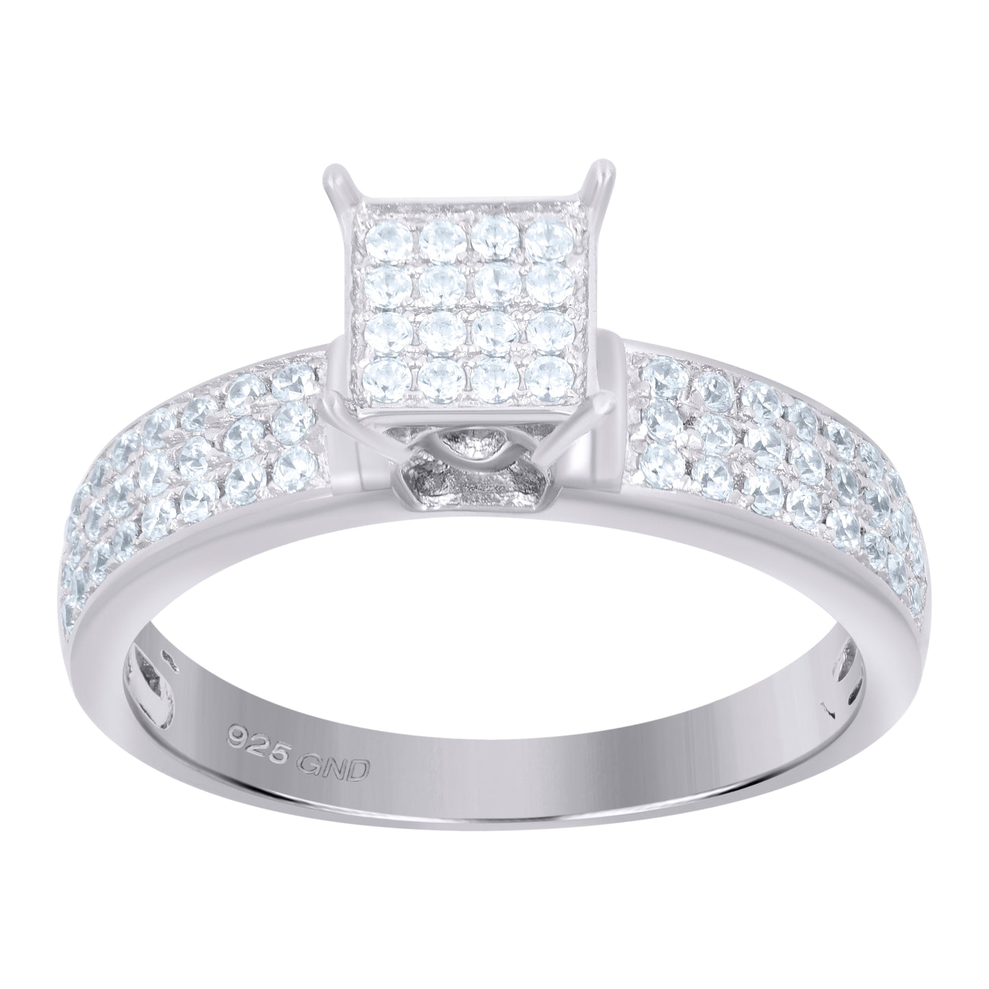 Sterling Silver Women's Cubic Zirconia Sizes 6 To 9 Square Head Bridal Wedding Anniversary Engagement Ring Band