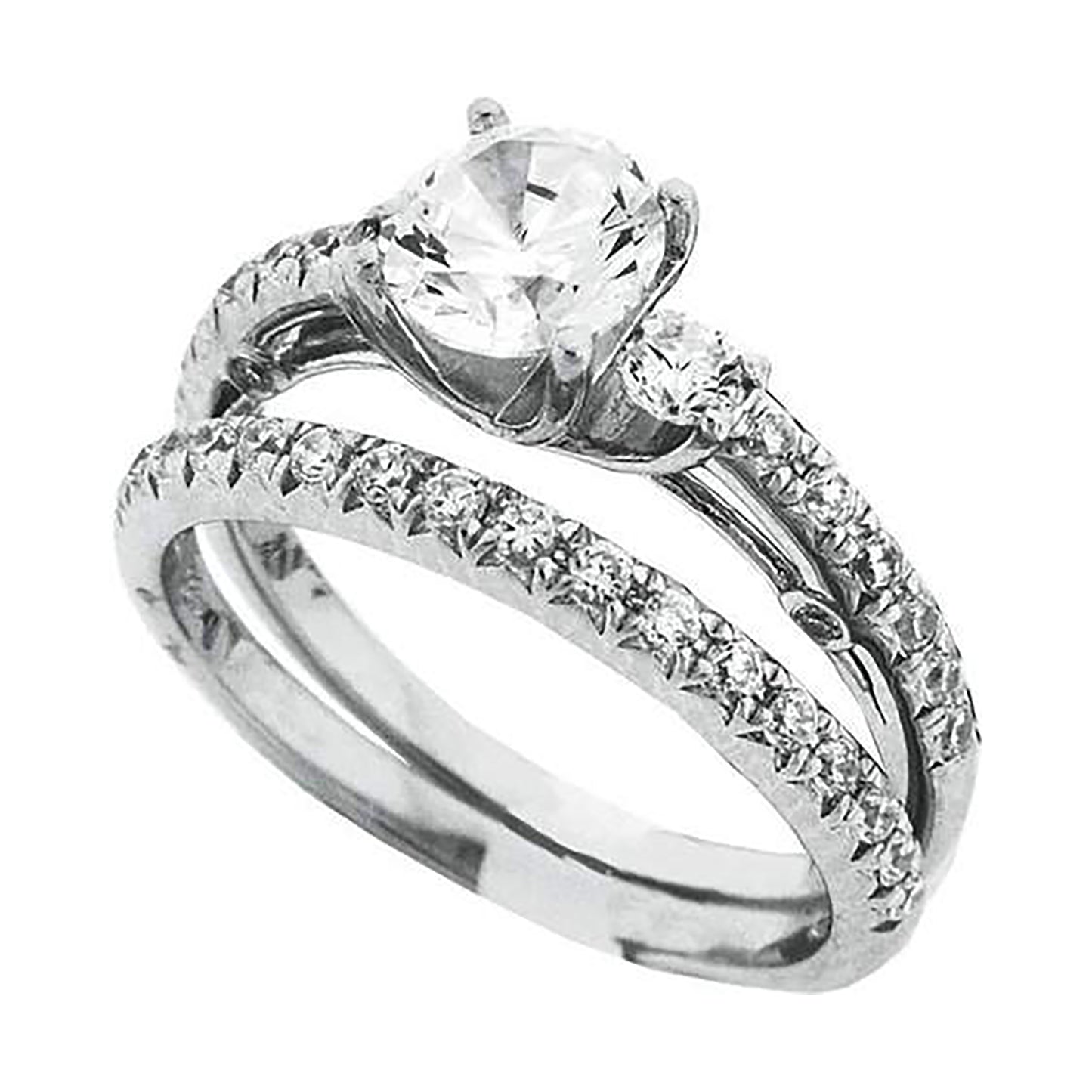 Sterling Silver Womens Cubic Zirconia Sizes 6 To 9 Round Center Stone Bridal Set Anniversary Engagement Wedding Ring Band