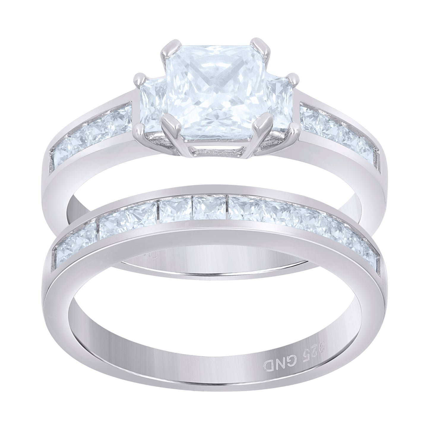 Sterling Silver Womens Cubic Zirconia Sizes 6 To 9 Princess-Cut Center Stone Bridal Set Anniversary Engagement Wedding Ring Band