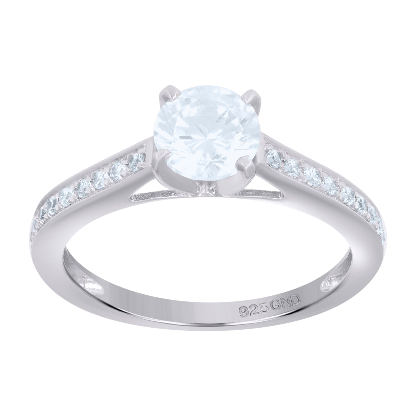 Sterling Silver Women's Cubic Zirconia Sizes 6-9 Round Center Stone Bridal Wedding Anniversary Engagement Ring Band