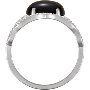 Sterling Silver Natural Black Onyx Oval 10 X 8 Mm Polished Natural Onyx Granulated Ring Size 7