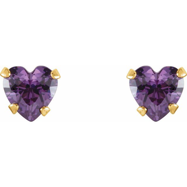 14K Yellow Gold Heart 4 X 4 Mm Threaded 4-Prong Polished Heart Earrings With Backs