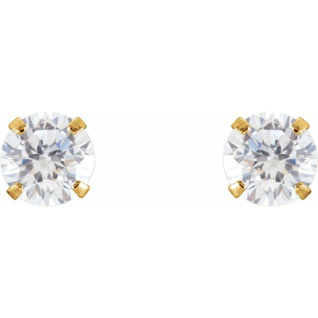 14K Yellow Gold Round 4 Mm Threaded 4-Prong Polished Youth Cubic Zirconia Earrings