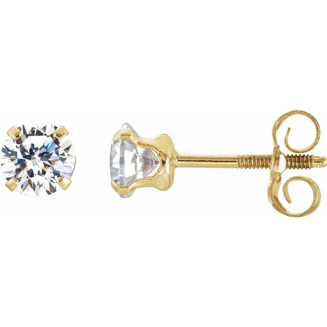 14K Yellow Gold Round 4 Mm Threaded 4-Prong Polished Youth Cubic Zirconia Earrings