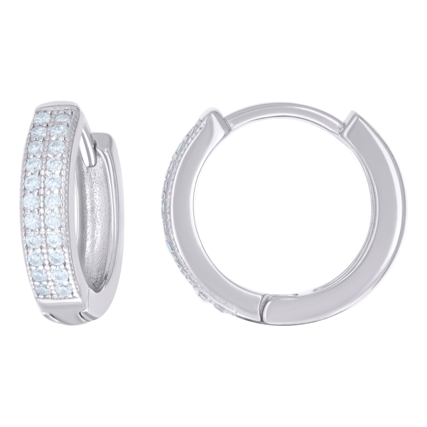 Sterling Silver Or Yellow-Tone Womens Cubic Zirconia Double Row Hoop Earrings