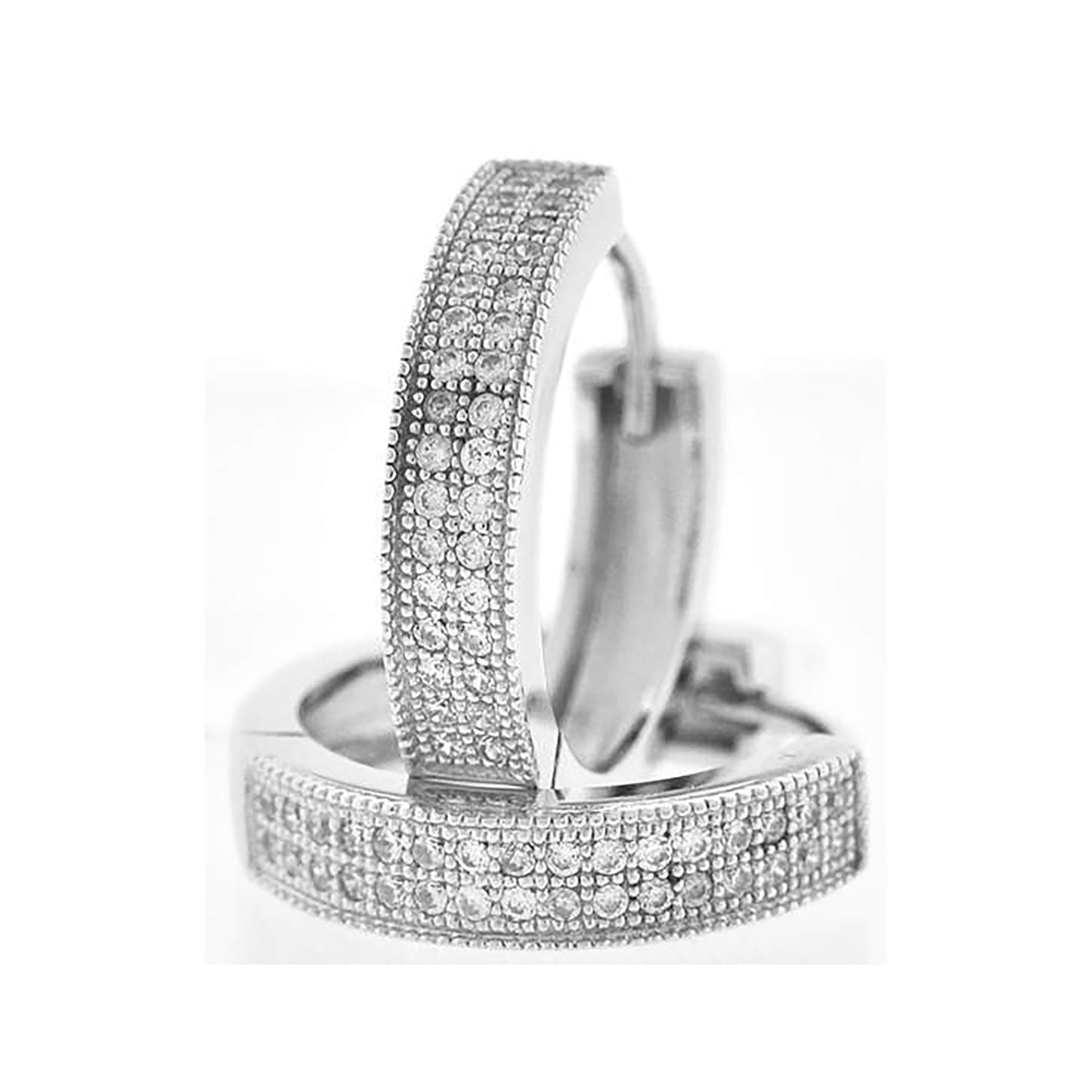 Sterling Silver Or Yellow-Tone Womens Cubic Zirconia Double Row Hoop Earrings