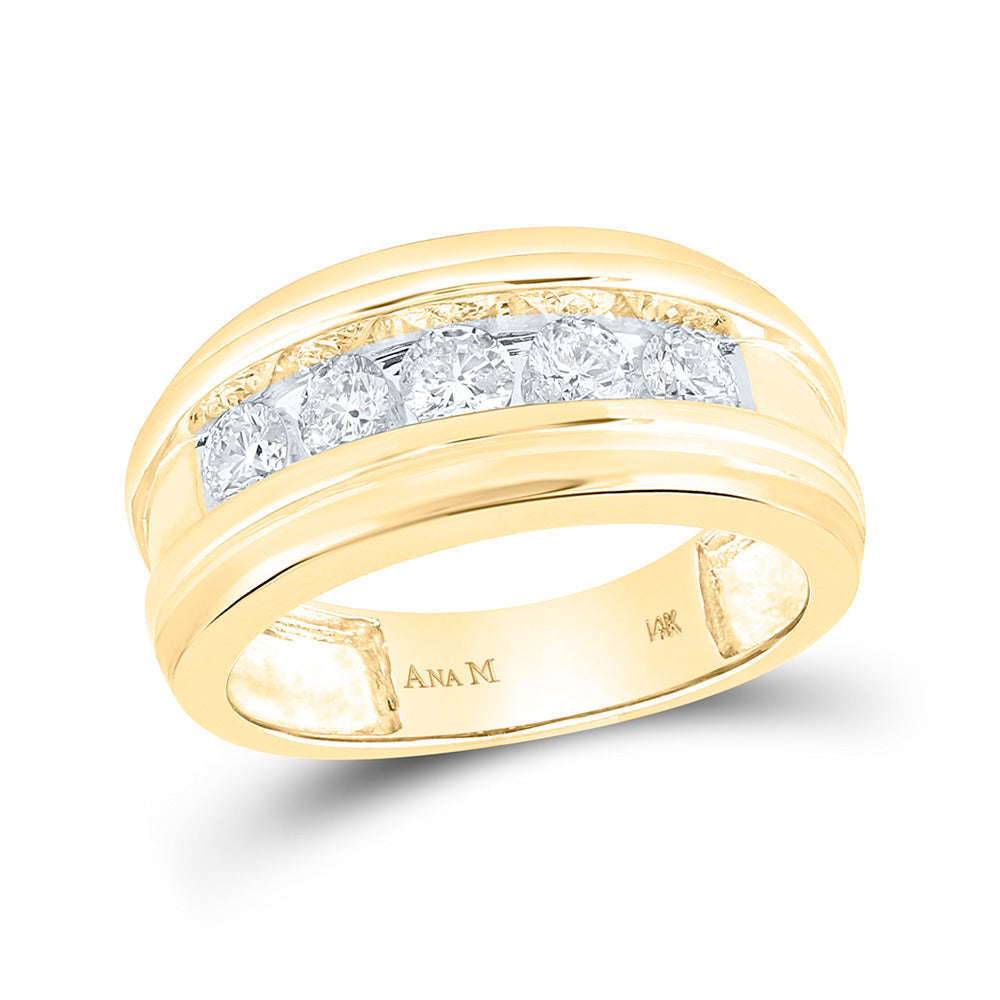 14K Yellow Gold Mens Round Diamond Wedding Channel Set Band Ring 1 Cttw, Mens Size: 7-13
