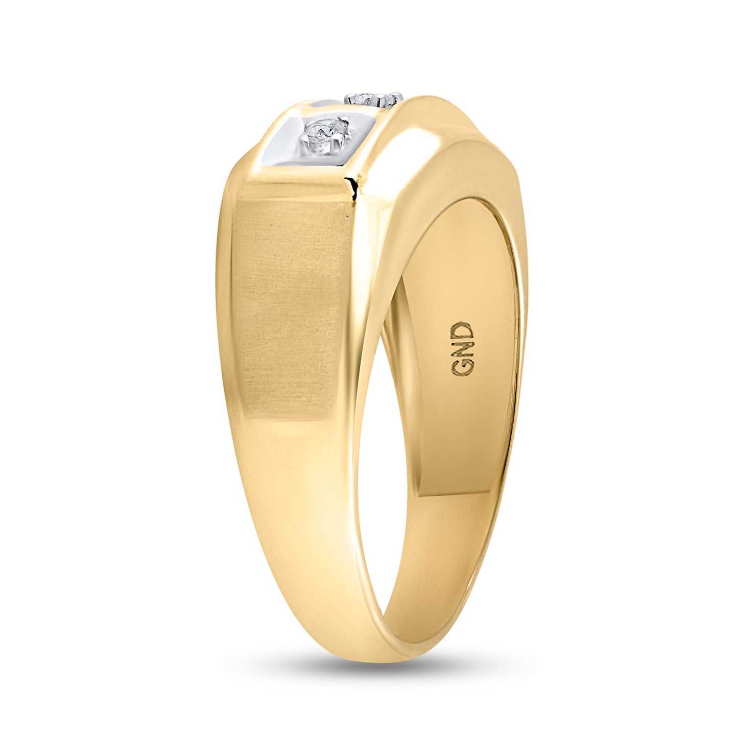 10K Yellow Gold Mens Round Diamond 3-stone Ring 1/10 Cttw, Mens Size: 7-13