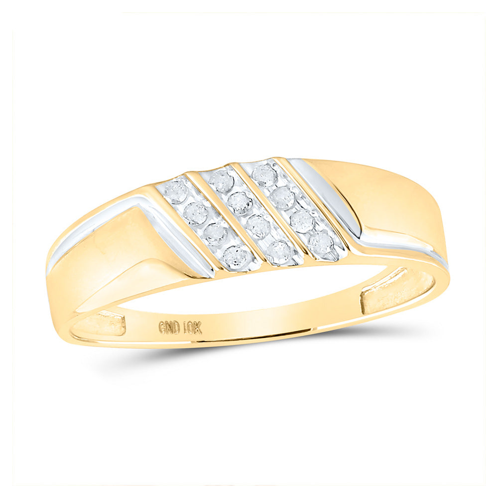 10K Yellow Or White Gold Mens Round Channel-set Diamond Diagonal Triple Row Wedding Band 1/8 Cttw, Mens Size: 7-13