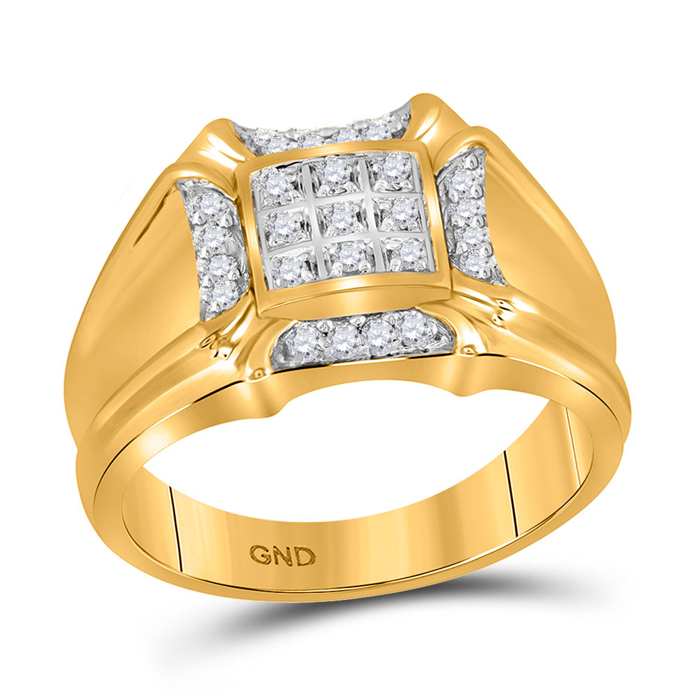 10K Yellow Gold Mens Round Diamond Cluster Ring 1/4 Cttw, Mens Size: 7-13