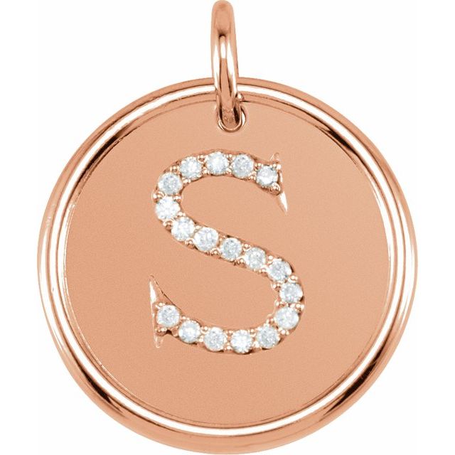 14K Rose Gold Round 1 Mm I1, G-H Polished 1/10 Ctw Natural Diamond Posh Mommy Initial S Pendant