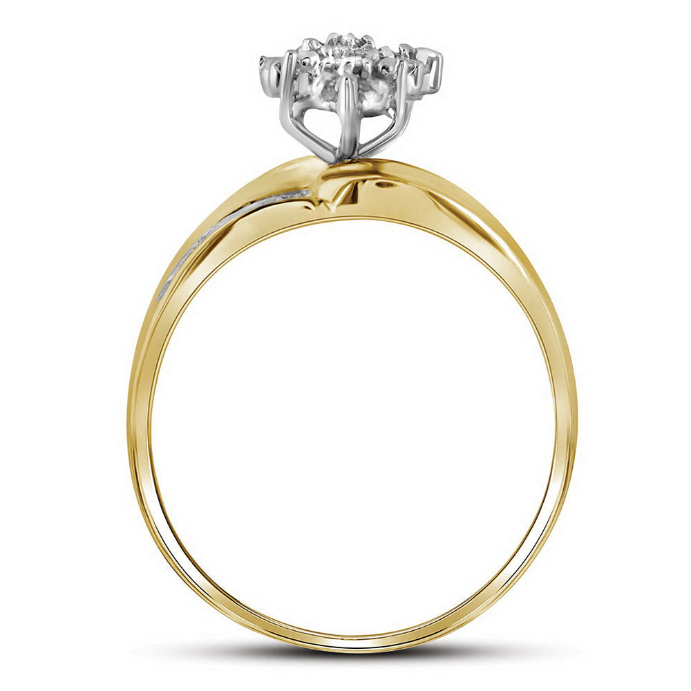10K Yellow Gold Womens Round Prong-set Diamond Oval Cluster Ring 1/5 Cttw, Womens Size: 5-10