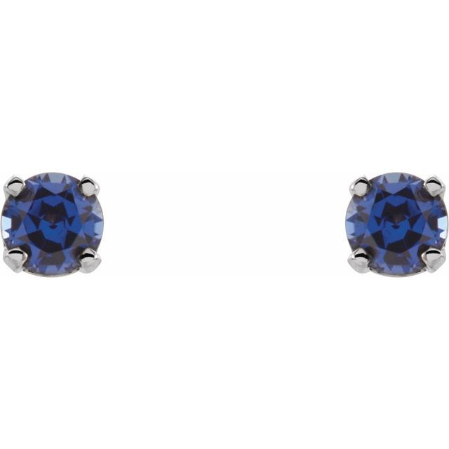 14K White Gold Round Pair 3 Mm Threaded 4-Prong Polished Natural Blue Sapphire Youth Earrings With Backs