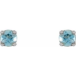 14K White Gold Round Shape 3 Mm Youth 4-Prong Earrings With Backs