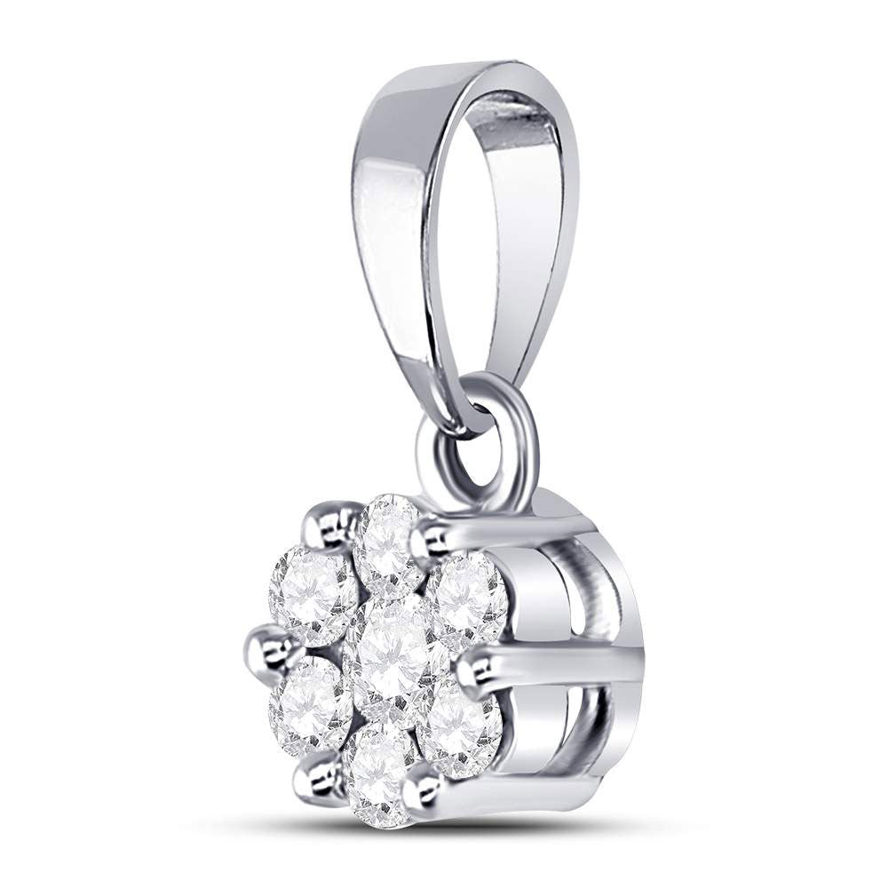 14K White Gold Womens Round Diamond Flower Cluster Pendant 1/4 Cttw, Length: 0.5 In, Width: 0.24 In