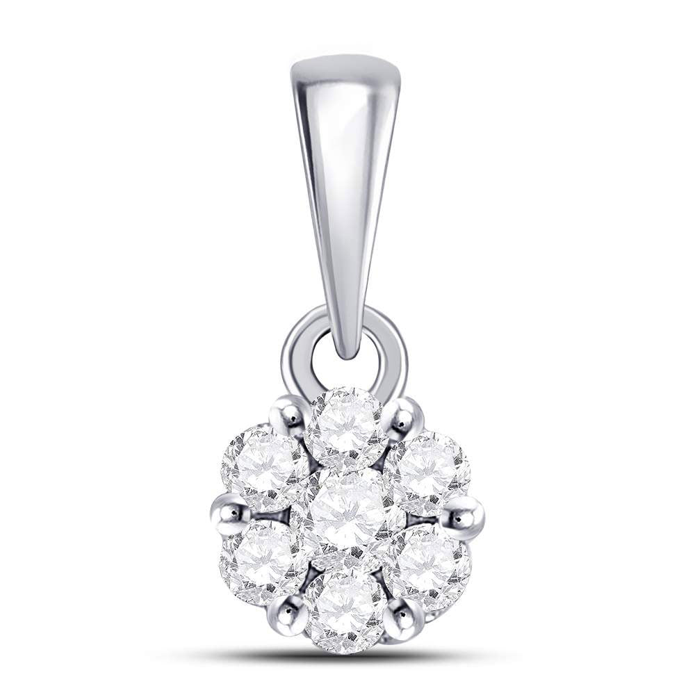 14K White Gold Womens Round Diamond Flower Cluster Pendant 1/4 Cttw, Length: 0.5 In, Width: 0.24 In