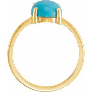 14K Yellow Gold Natural Turquoise Oval 10 X 8 Mm Polished Natural Turquoise Cabochon Ring Size 7