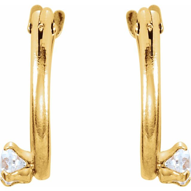 14K Yellow Or Rose Gold Round 10.5 Mm X 2.3 Mm 2.5 Mm Pair Catch Polished Imitation Cubic Zirconia Youth Hinged Hoop Earrings
